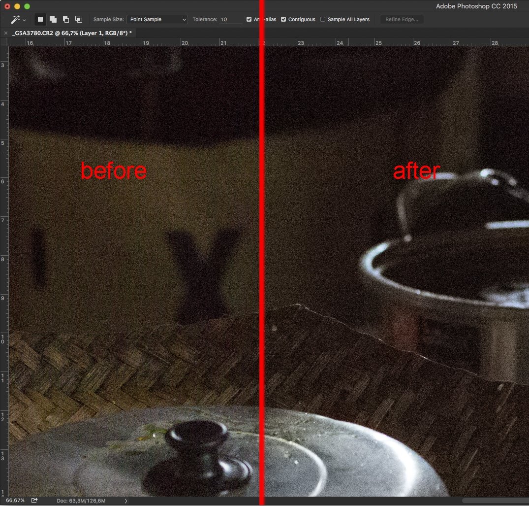 before after kleur ruis verwijderen met de surface blur