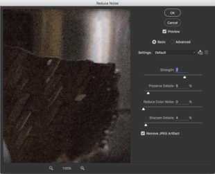 ruis reduceren in adobe photoshop met reduce noise