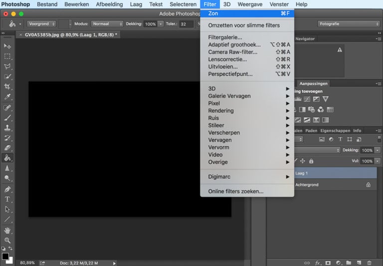 Zwarte laag in Adobe Photoshop