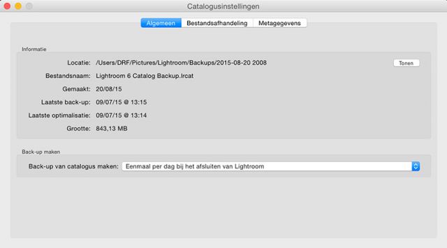 Catalogusinstellingen van Adobe Lightroom