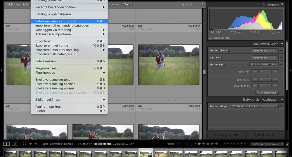 Workflow in lightroom foto's importeren