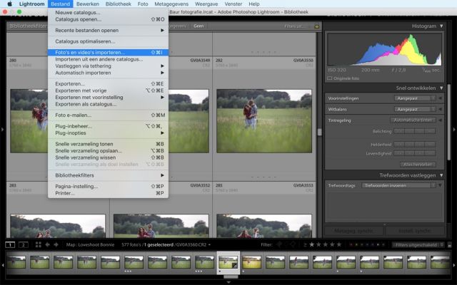 Workflow in lightroom foto's importeren