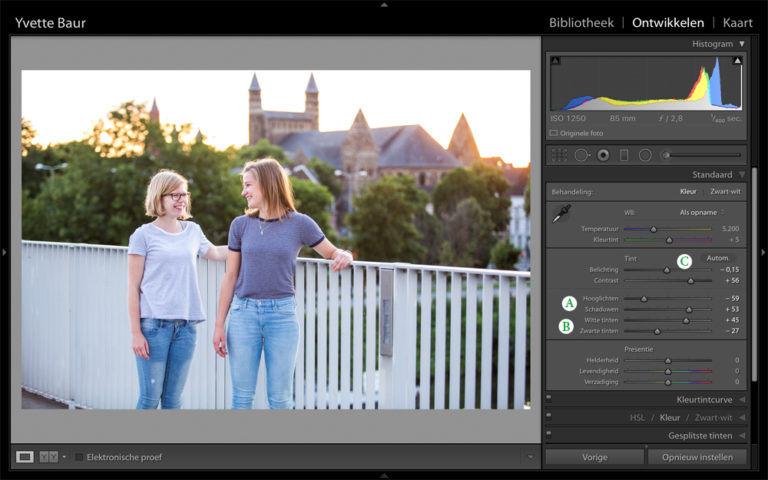 Standaard nabewerking lightroom contrast en belichting