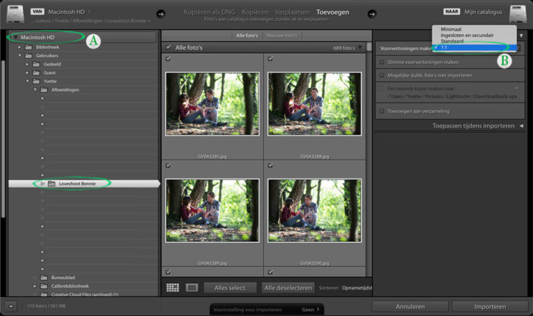 Workflow in lightroom foto's importeren