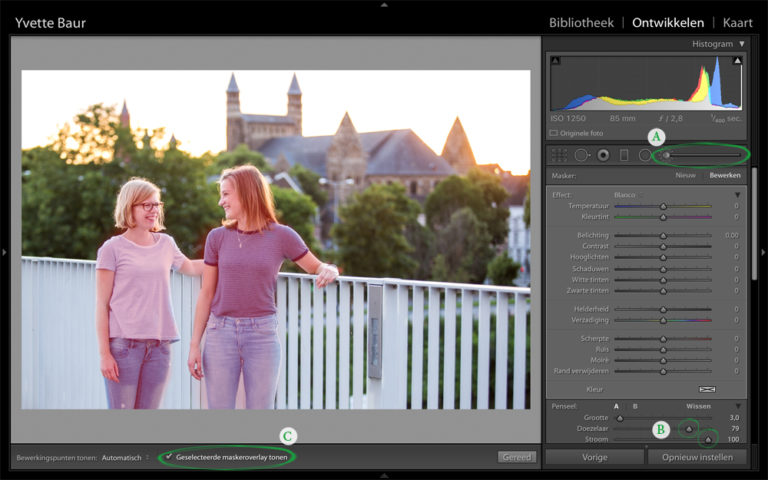 In lightroom met het penseel aanpassingen maken