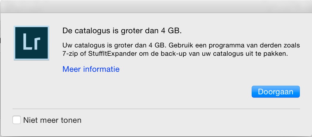 adobe lightroom melding catalogus te groot 4 gb