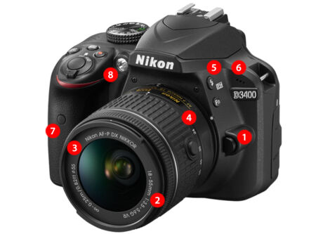 Nikon D3400 Tips knoppen uitleg voorkant