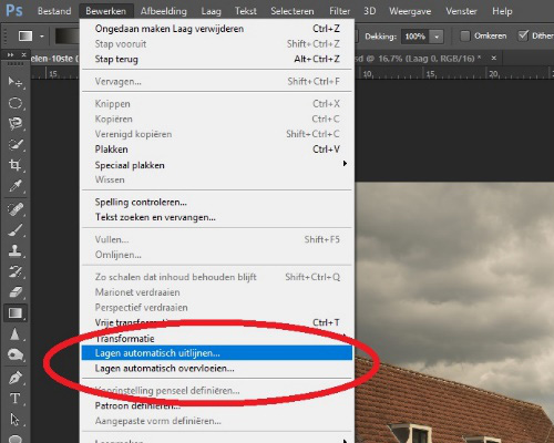 Photoshop lagen uitlijnen bij Exposure Blending