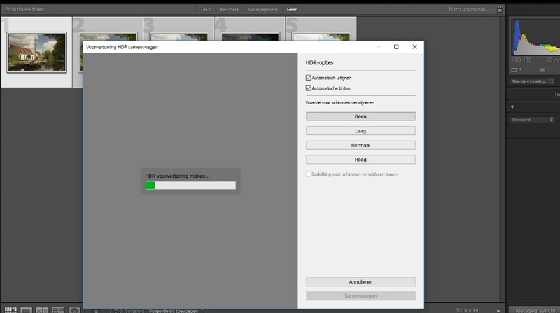 Voorvertoning van de HDR foto in Adobe Lightroom