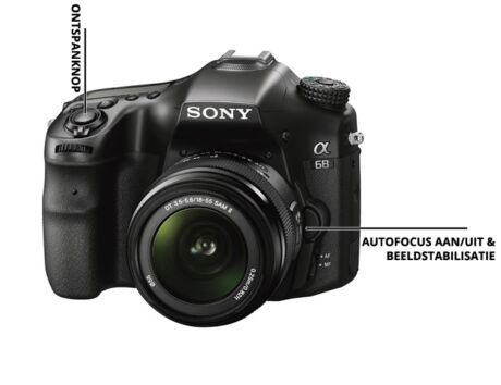 Voorzijde-Sony Alpha Axx-spiegelreflexcamera-uitleg-knoppen Voorzijde Sony Alpha Axx spiegelreflexcamera uitleg knoppen