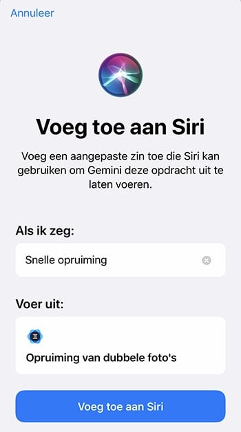 gemini photo koppelen aan siri