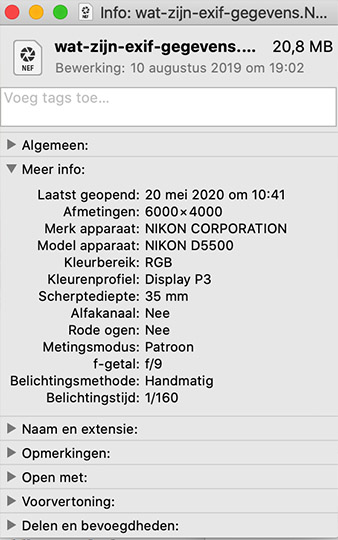 exif achterhalen via Mac computer
