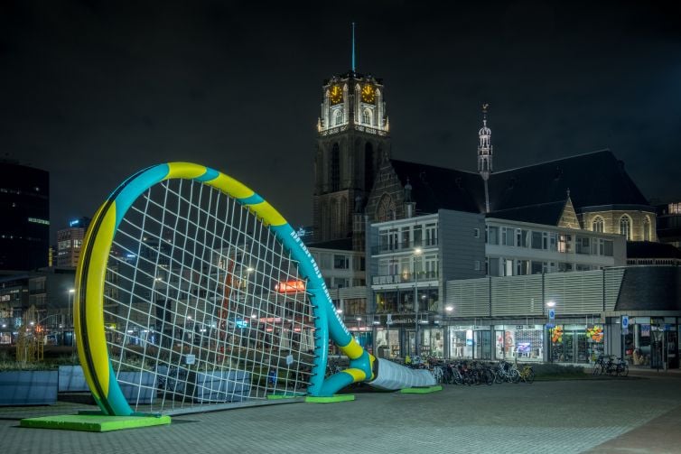 ABN Amro tennistoernooi in Rotterdam met de Laurenskerk