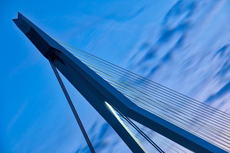 Verlichte Erasmusbrug in Rotterdam