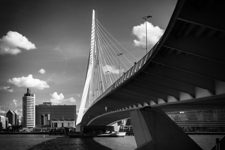 Mooiste foto Erasmusbrug in Rotterdam (zwart-wit)