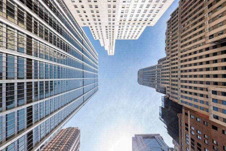 Skycrapers at Pine Street - William Street in New York