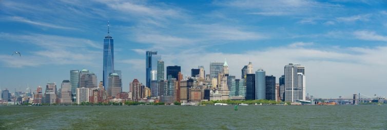 Skyline Manhattan vanaf Staten Island Ferry