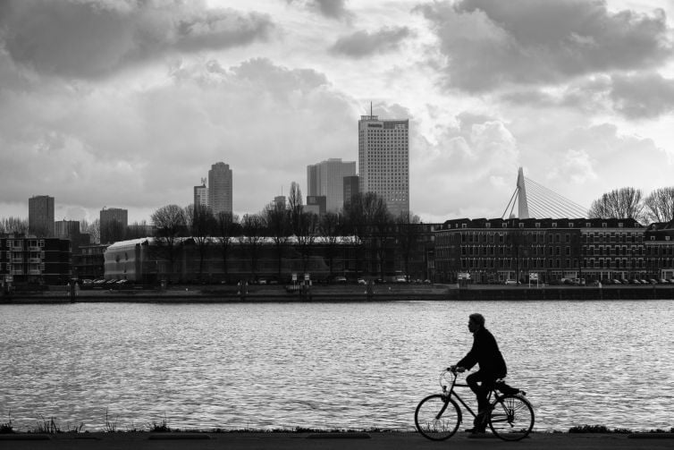 Foto skyline Rotterdam vanaf de Esch