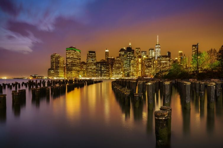 Spectaculaire nachtfoto skyline New York