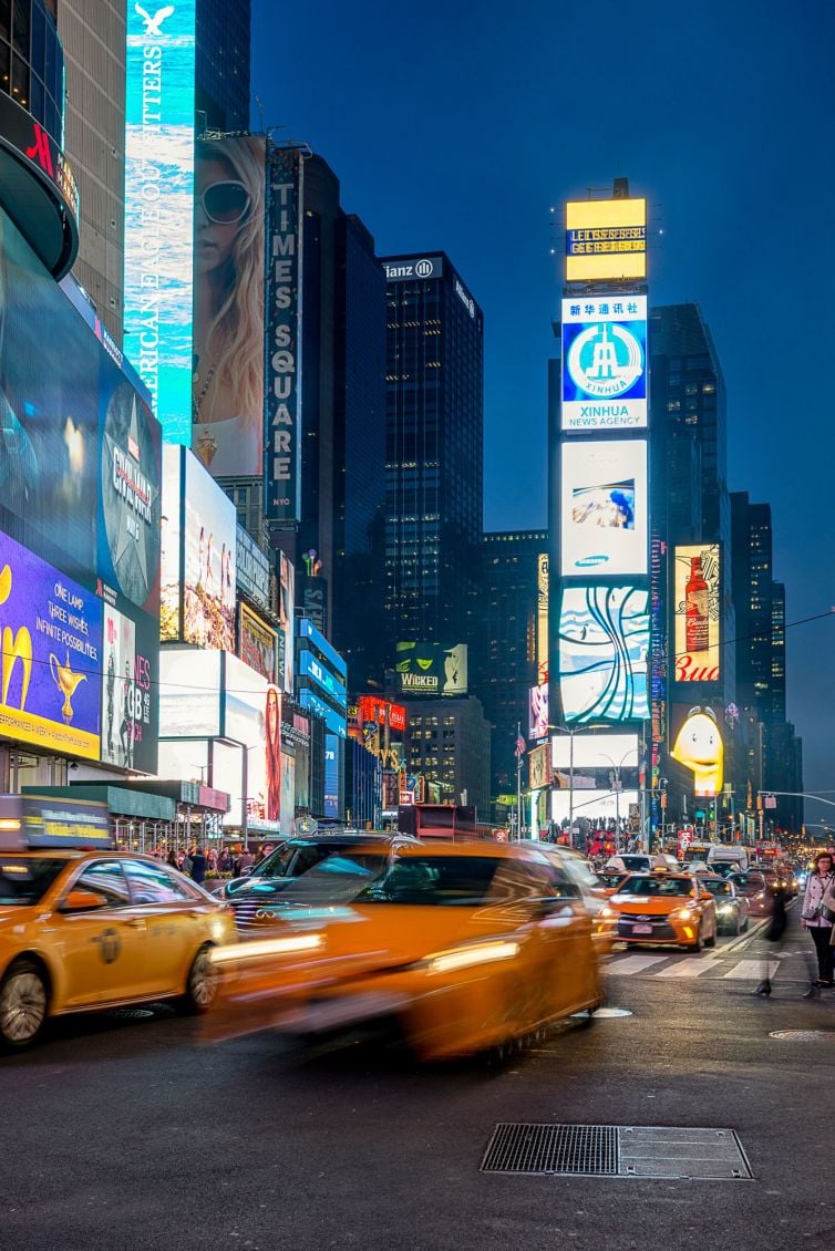Yellow cab New York by night