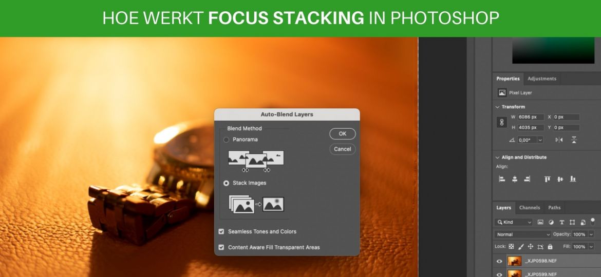 Focus stacking in adobe photoshop