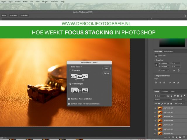 Focus stacking in adobe photoshop