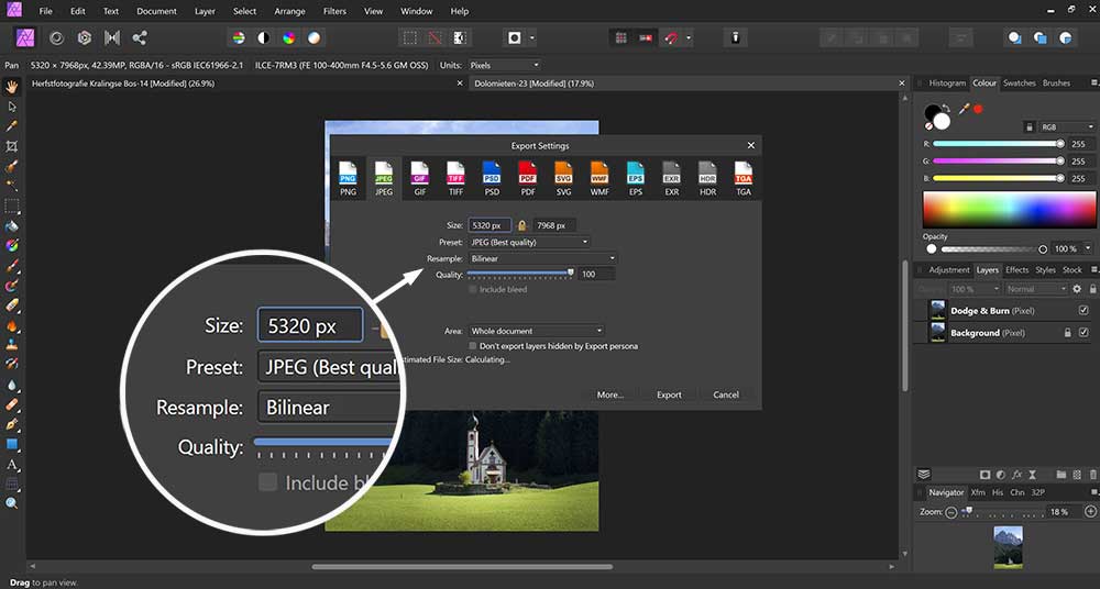 Hoe kan je een foto exporteren in Affinity Photo