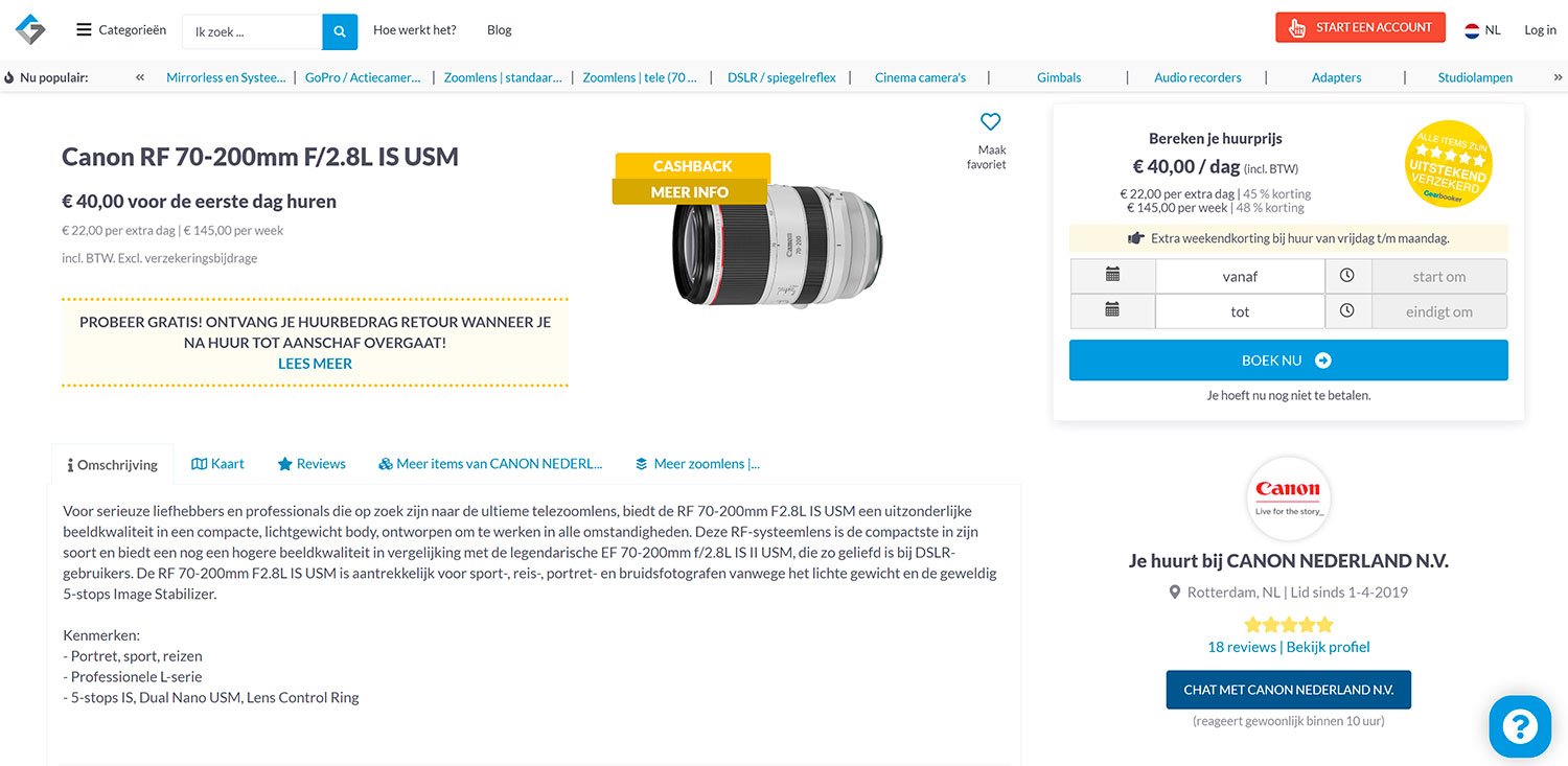 gearbooker cameralens huren