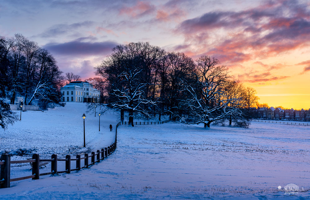 Kleurrijke zonsondergang winters landschap met Dave Zuuring