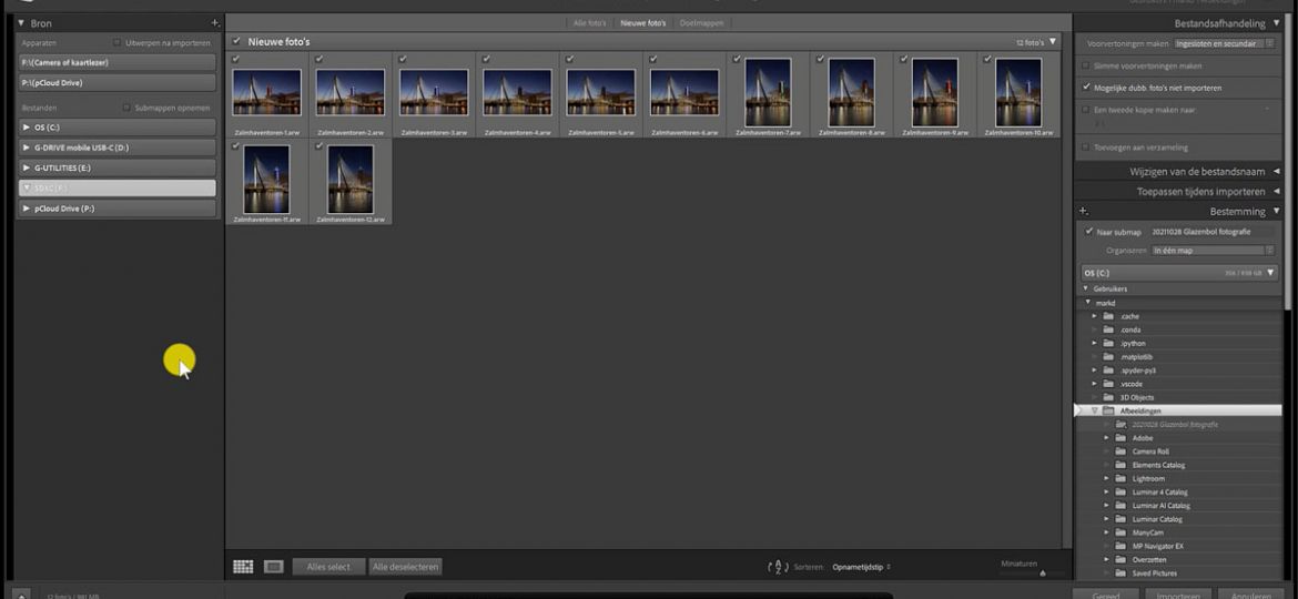 foto's importeren in lightroom