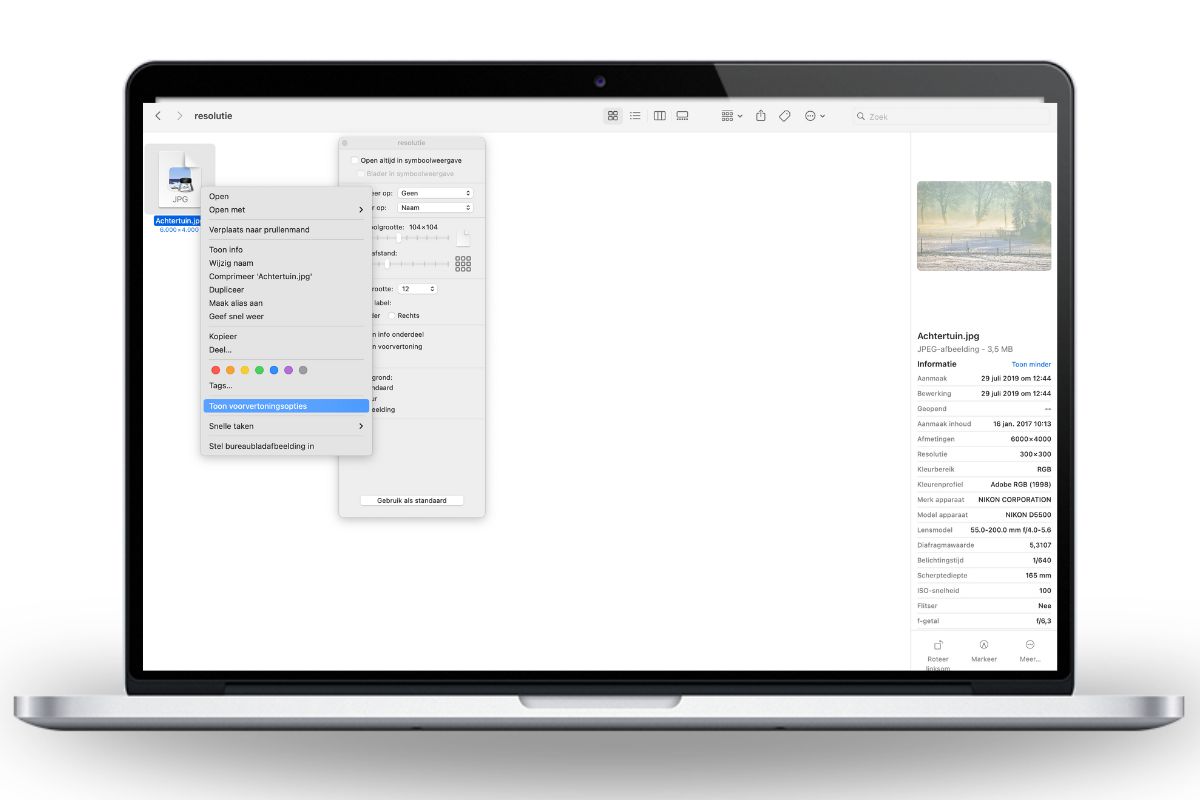 resolutie foto bekijken via finder macbook