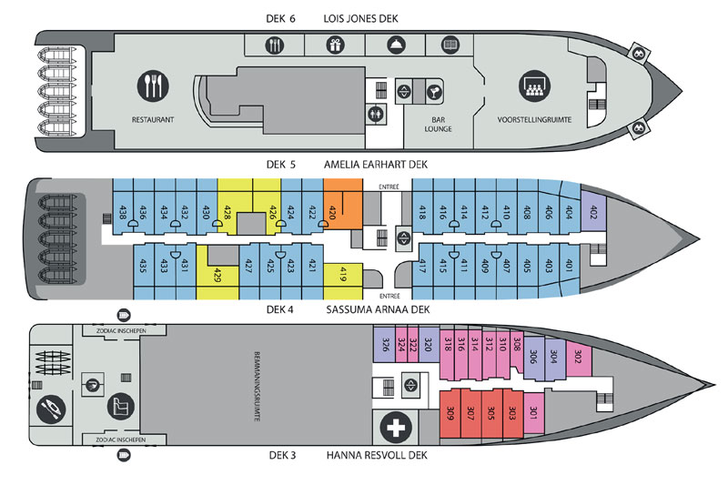 Expeditieschip MS Ocean Albatros (plattegrond / map per dek)