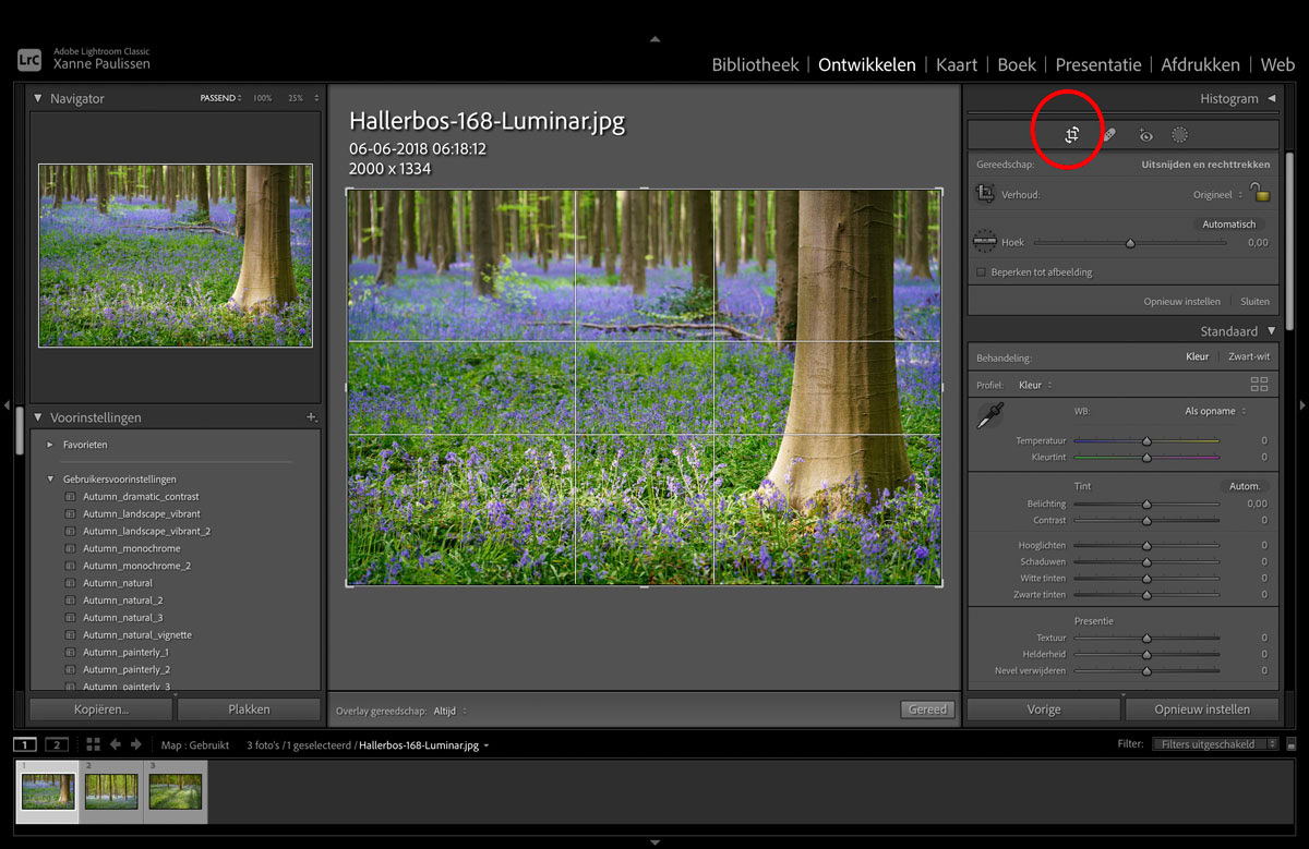 foto rechtzetten lightroom sneltoets