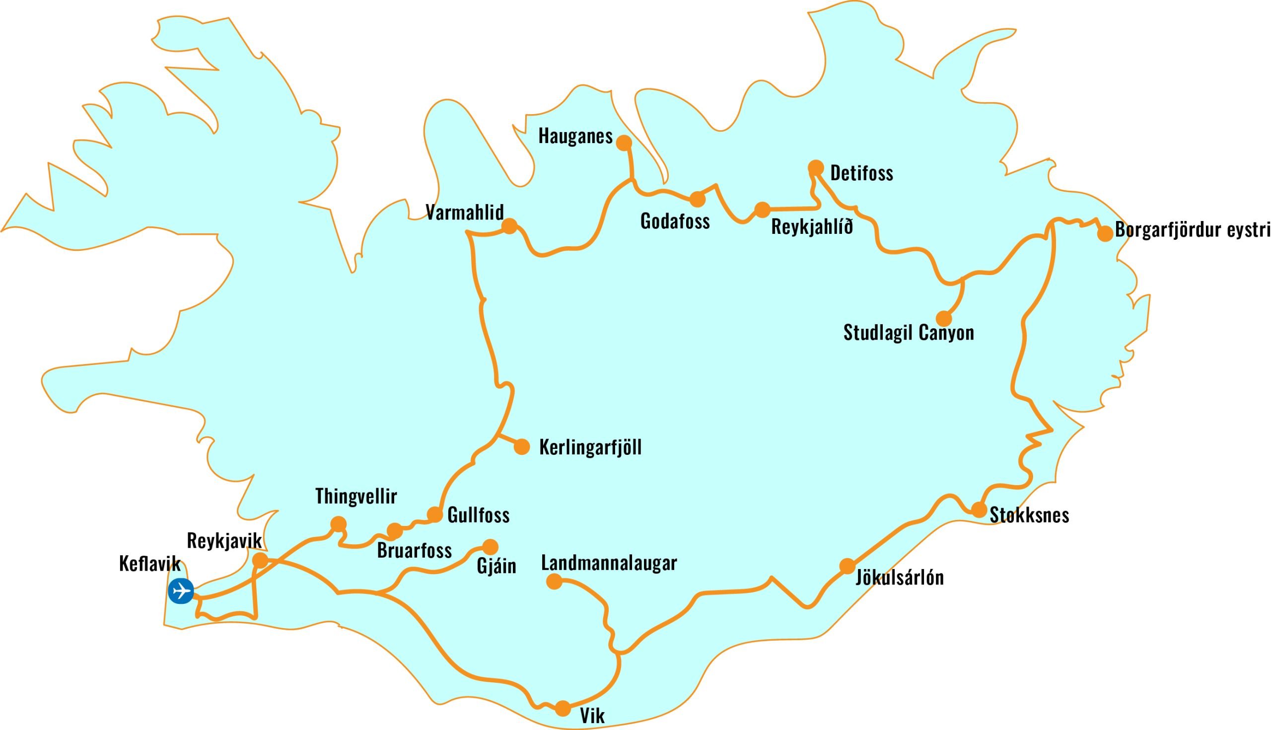 Route tijdens de fotoreis naar IJsland
