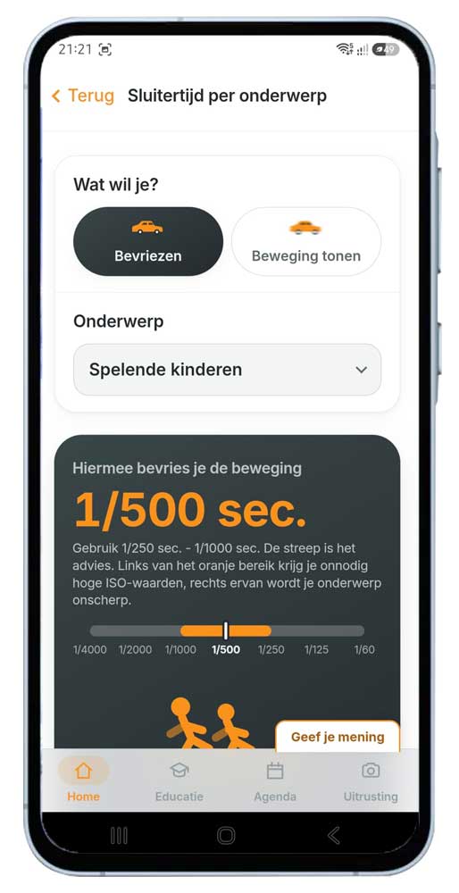 Beste Nederlandstalige fotografie app - Sluitertijd bepalen per onderwerp
